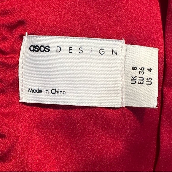 ASOS Cape Sleeve Dress Red Lightweight Silky Flowy Deep V Neckline - Picture 5 of 7